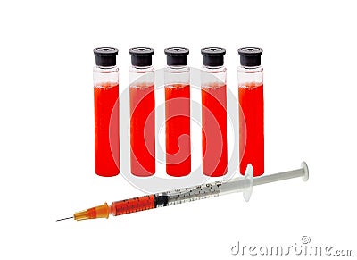 Medical test tubes and syringe with blood Stock Photo