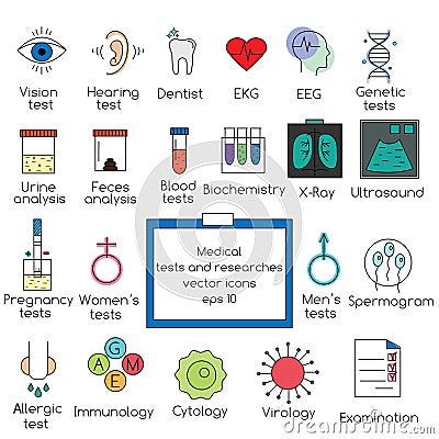 Medical tests and researches icons. Vector illustration Vector Illustration