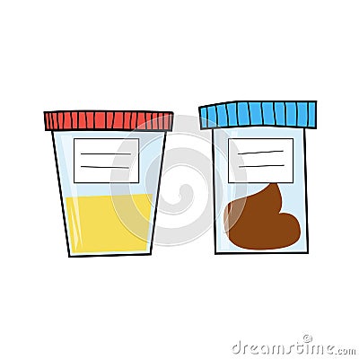 Medical tests: urine and fecal analysis. Cartoon style. Vector Illustration