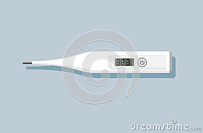 Medical thermometer. Digital thermometer isolated with long shadow. Flat design, vector illustration. Electronic thermometer show Cartoon Illustration