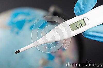 Medical thermometer display Lo inscription Stock Photo