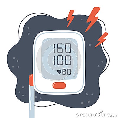 Medical tonometer and high blood pressure. Risk of hypertension. Electronic blood pressure monitor Vector Illustration