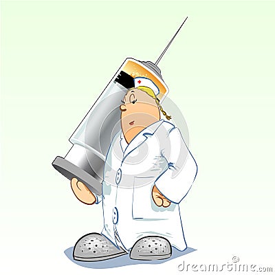 Medical toons - Nurse with huge syringe Vector Illustration