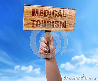 Medical tourism wooden sign Stock Photo