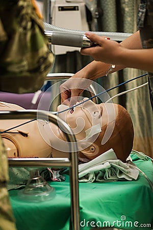 Medical Training with Ventilator Machine Stock Photo