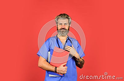 Medical treatment concept. Documents and protocols. Private clinic. Virus infection bacteria. Hospital department. Man Stock Photo