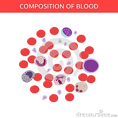 Blood drop in microscope, blood cells. Vector Illustration