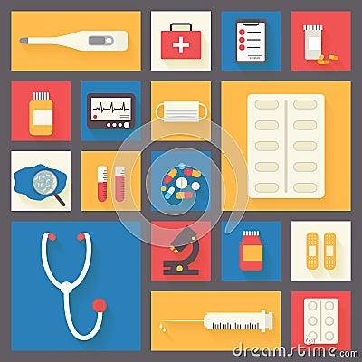 Medical vector icons set. Ambulance and Vector Illustration