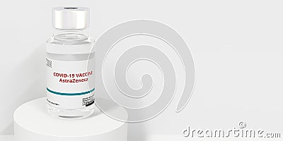 Glass vial with ASTRAZENECA VACCINE text on white background. Editorial 3D rendering Editorial Stock Photo