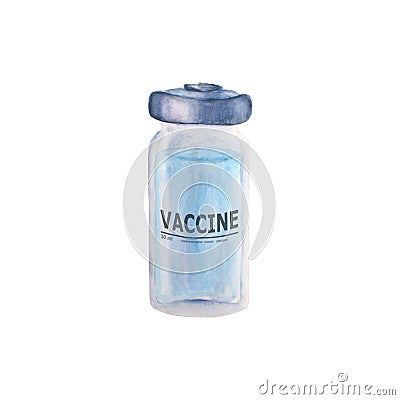 Medical vial for vaccination. Glass white transparent bottle with vaccine isolated on white background Cartoon Illustration