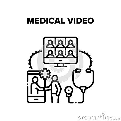 Medical Video Conference Vector Black Illustration Vector Illustration