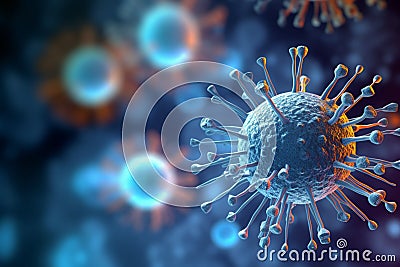 Medical visualization, 3D rendering of COVID 19 virus in calming blue Stock Photo