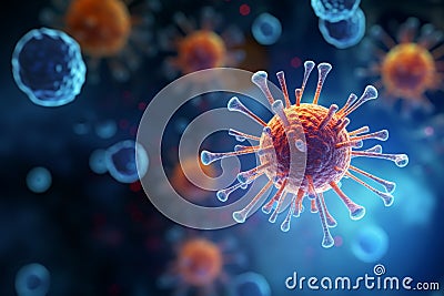 Medical visualization, 3D rendering of COVID 19 virus in calming blue Stock Photo