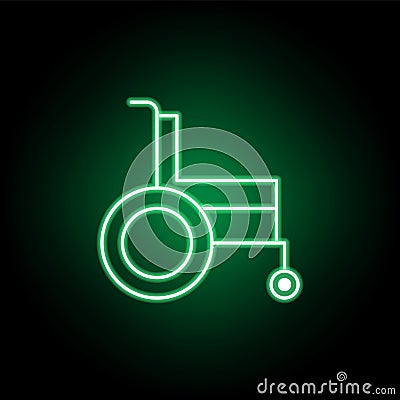 Medical, wheelchair icon in neon style. Element of medicine illustration. Signs and symbols icon can be used for web, logo, mobile Vector Illustration