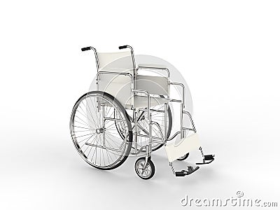 Medical wheelchair with white leather seat and metal railings Stock Photo