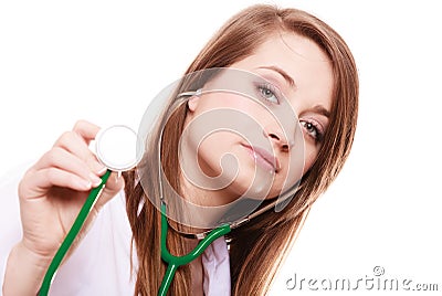 Medical. Woman doctor in lab coat with stethoscope Stock Photo