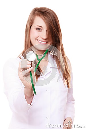 Medical. Woman doctor in lab coat with stethoscope Stock Photo