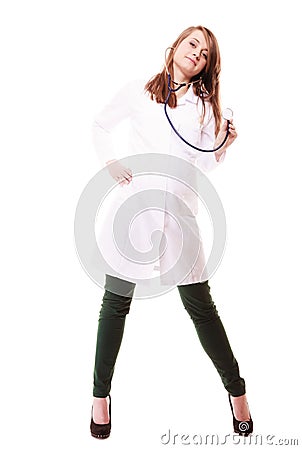 Medical. Woman doctor in lab coat with stethoscope Stock Photo