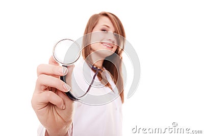 Medical. Woman doctor in lab coat with stethoscope Stock Photo