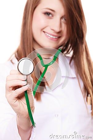 Medical. Woman doctor in lab coat with stethoscope Stock Photo