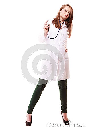 Medical. Woman doctor in lab coat with stethoscope Stock Photo