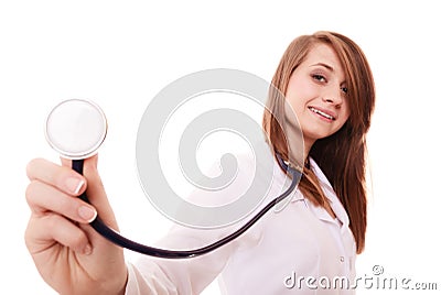 Medical. Woman doctor in lab coat with stethoscope Stock Photo