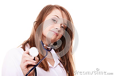 Medical. Woman doctor in lab coat with stethoscope Stock Photo