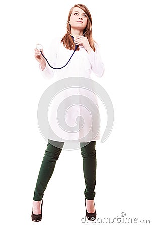 Medical. Woman doctor in lab coat with stethoscope Stock Photo