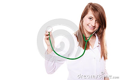 Medical. Woman doctor in lab coat with stethoscope Stock Photo