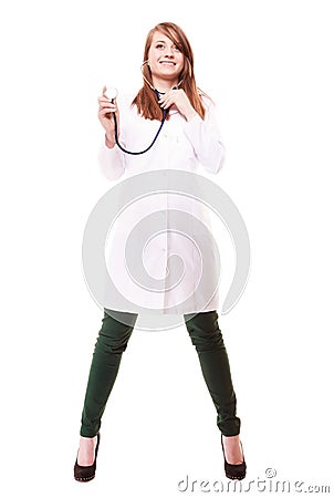 Medical. Woman doctor in lab coat with stethoscope Stock Photo