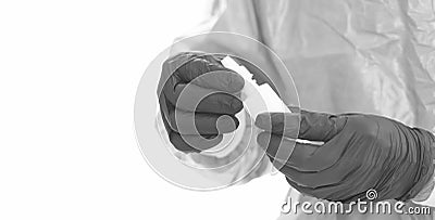 medical worker in protective costume isolated on white keep safe of covid19 sars virus pandemic using nasal drops or Stock Photo