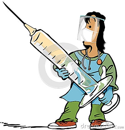 Medical worker with syringe and face shield Stock Photo