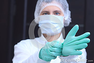 Medical worker wearing gloves Stock Photo