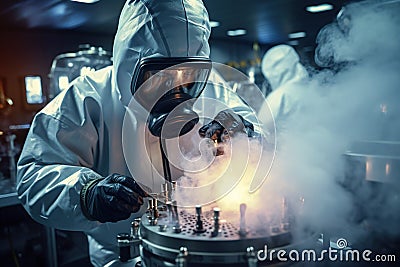 Medical worker works with frozen egg donation and cryostorage in lab Stock Photo