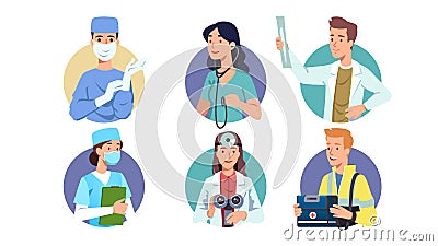 Medical workers, doctors professions set Vector Illustration