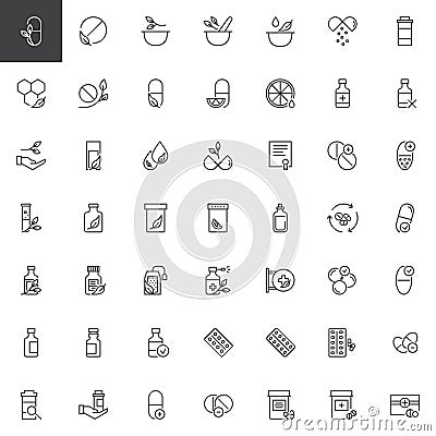 Medicaments outline icons set Vector Illustration