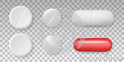 Medicaments top view vector pills set on transparent background Vector Illustration