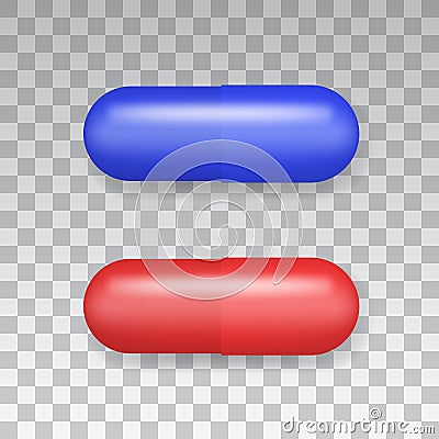 Medicaments top view vector of a red and blue oval pill on transparent background Vector Illustration