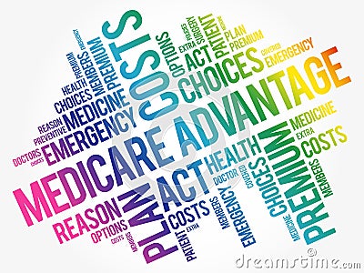 Medicare Advantage word cloud collage, health concept Stock Photo