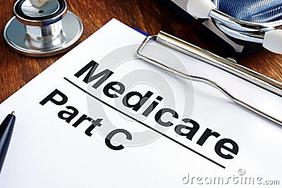 Medicare Part C papers and stethoscope Stock Photo