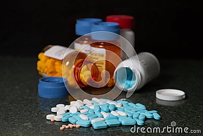 Medication bottles and pills Stock Photo