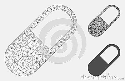 Medication Granule Vector Mesh Wire Frame Model and Triangle Mosaic Icon Vector Illustration