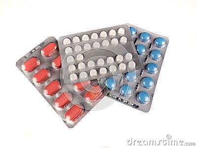 Medication Pills on white background Stock Photo