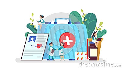 Medication set. Collection of pharmacy drug in bottle Vector Illustration