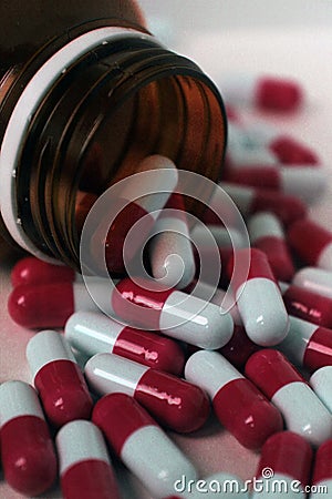 Medications red in a jar Stock Photo