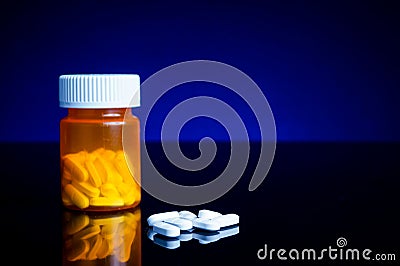 Medicin, tablets and pillbottle Stock Photo