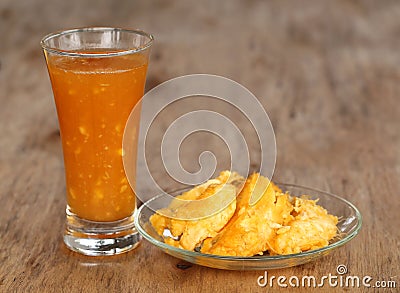 Medicinal Bael fruit with juice Stock Photo