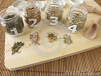 Medicinal herbs samples Stock Photo