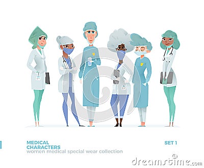 Medical Women Characters in Standing Pose. Vector Illustration