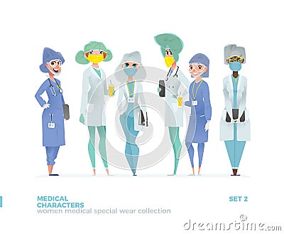 Medical Women Characters in Standing Pose. Vector Illustration